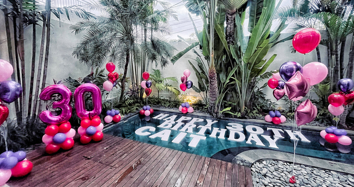 ULTIMATE FLOATING POOL DISPLAY [FLOATING MESSAGE + 6 BALLOON FOUNTAINS + GIANT NUMBER TOWER]